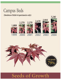 graph showing a 79% increase in number of campus beds over 6 years to 3,240
