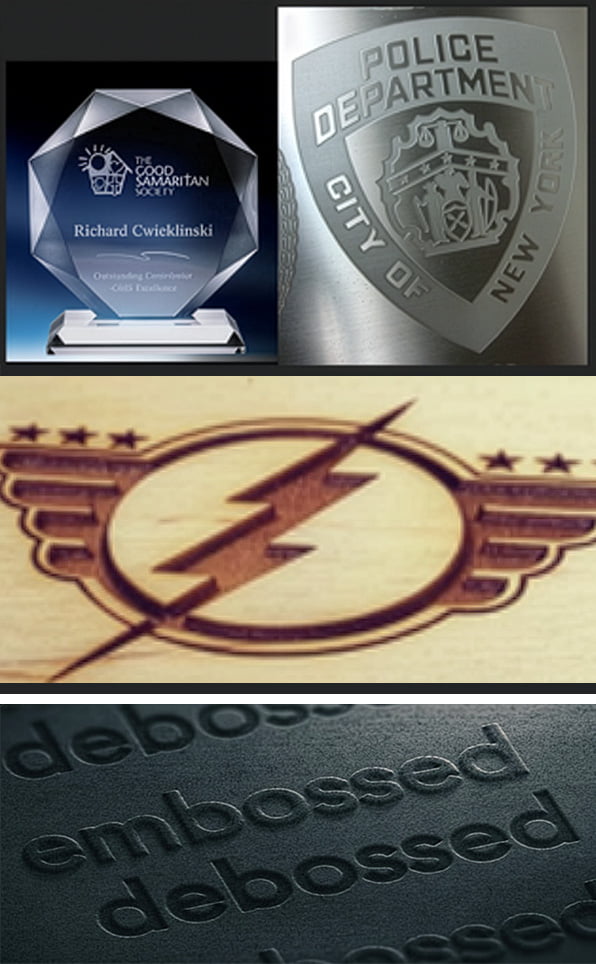 etched embossed debossed