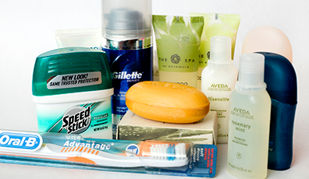 personal hygiene items: a toothbrush, deodorant, soap, lotion.