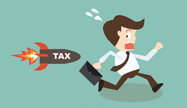 Tax "rocket" chasing man with a briefcase