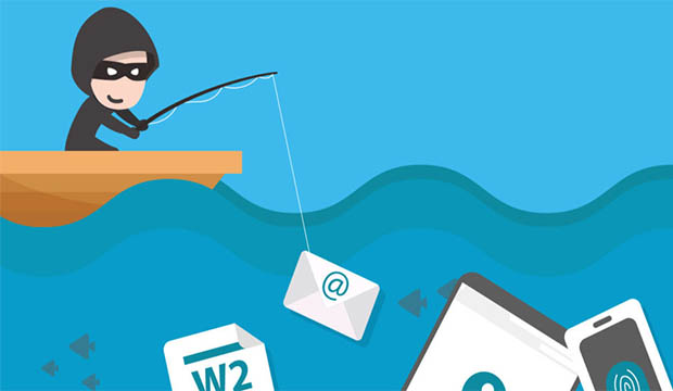 Crook fishing (phishing) from a boat for email, bank, internet passwords