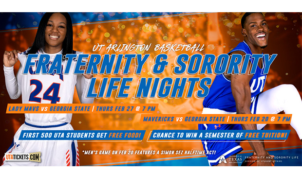 Fraternity and Sorority Life Night at UTA basketball game Thursday, Feb. 20