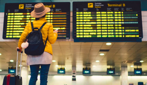 international traveler in front of schedule