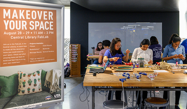 FabLab being used by students to make decor items for their residence hall rooms.