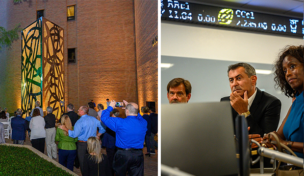 College of Business grand opening for new outdoor sculpture and finance center