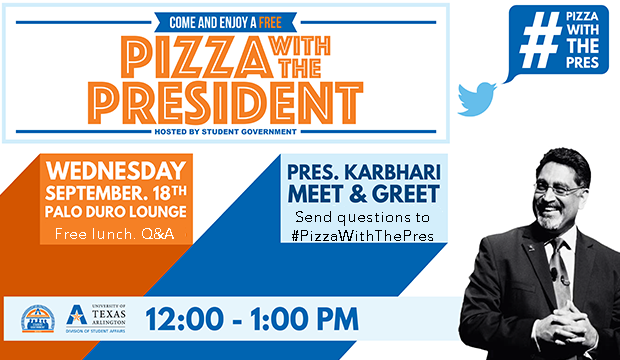 Pizza with the President is Wednesday, Sept. 18, at the Palo Duro Lounge.