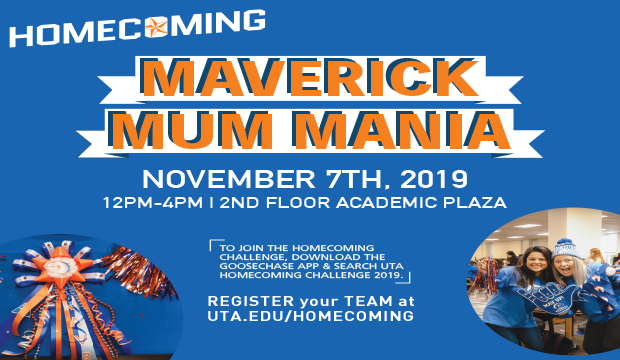 Homecoming Mum Mania is noon-4 p.m. Nov. 7 in the Academic Plaza of the Central Library.