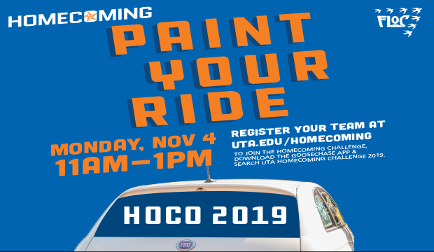 Homecoming Paint Your Ride is 11 a.m.-1 p.m. Monday, Nov. 4.