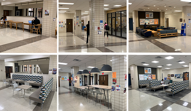 First floor lounges in University Hall received new furniture.