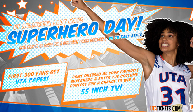 Superhero Day at UTA volleyball game vs. Chicago State on Saturday, Nov. 9
