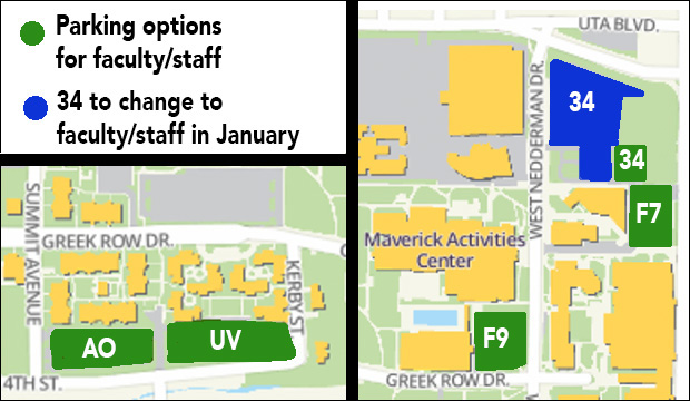 Parking options include faculty/staff and general permit lots.