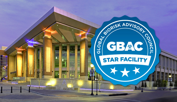 Photo of College Park Center and the logo of Global Biorisk Advisory Council.