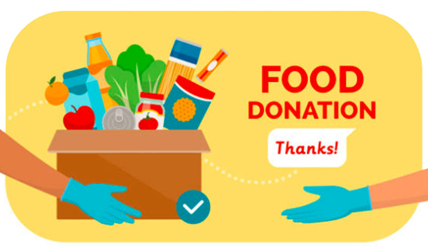 Graphic of one set of hands giving a box of food to another set of hands.