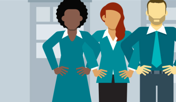 Graphic of two women and one man standing with hands on hips.