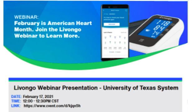 Webinar: February is American Heart Month. Join the Livongo Webinar to Learn More. Noon, Wednesday, Feb. 12.