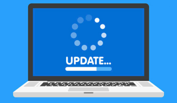 Drawing of computer showing it is uploading updates.