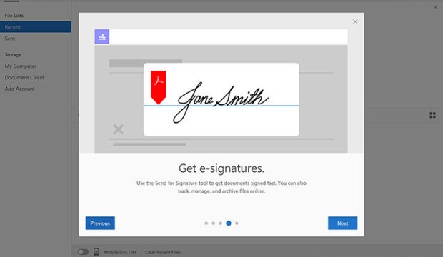 Adobe Sign program with image of digital signature of Jane Smith.