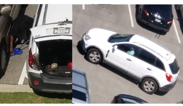 Suspect car in theft of catalytic converters on campus is a white Chevrolet Captiva.
