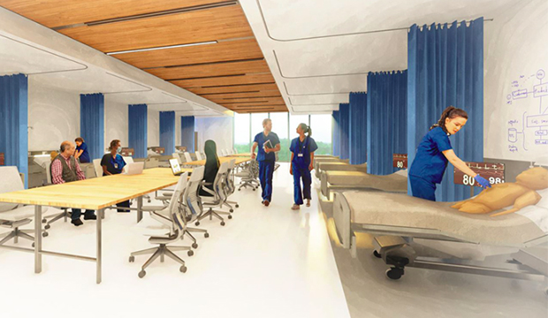 Graphic of clinical setting in the new Smart Hospital of the College of Nursing and Health Innovation.