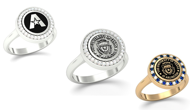 Three women's class rings for the University of Texas at Arlington