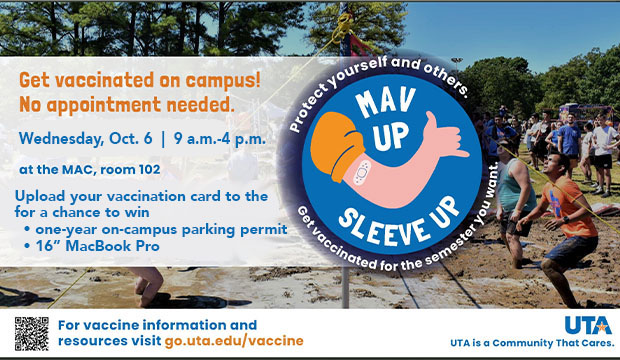 Get vaccinated on campus! No appointment needed.