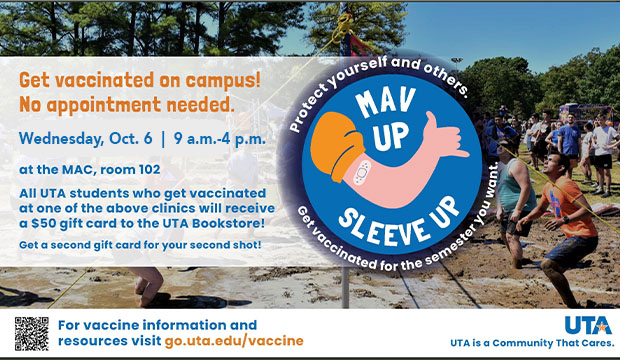 Get vaccinated on campus! No appointment needed.