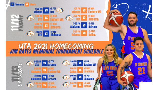 UTA 2021 Homecoming Jim Hayes Memorial Tournament schedule for Friday-Saturday, Nov. 12-13.