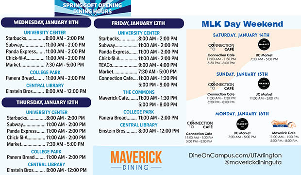 Dining Services soft opening hours spring 2023