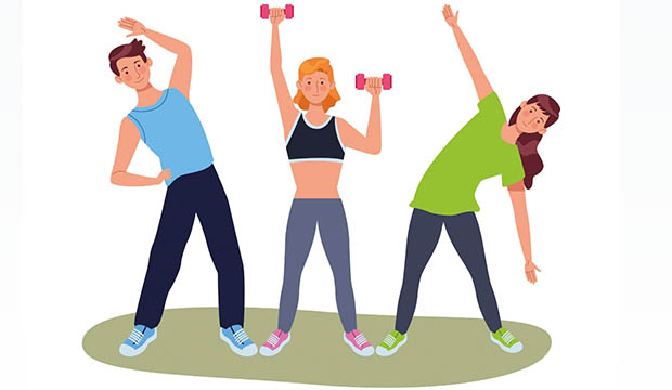 graphic of three people doing exercises.