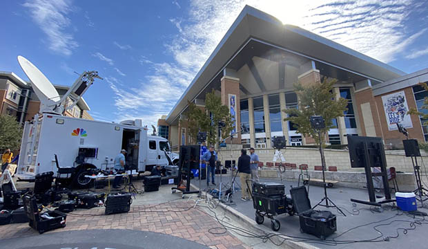 NBC News satellite truck in front of College Park Center.
