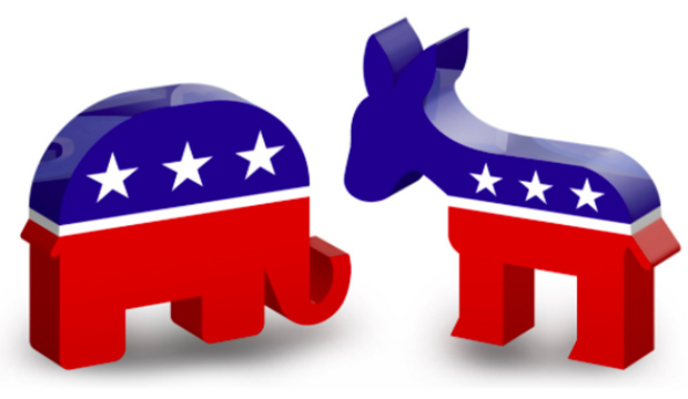 Republican elephant and Democratic donkey