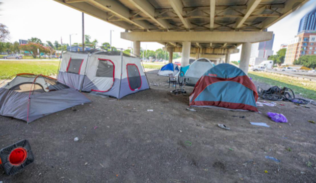 Homeless camp under bridge.