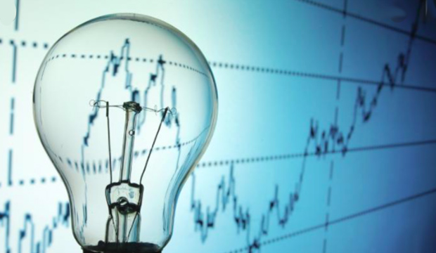 Candescent light bulb with background of plot chart, representing increase prices.