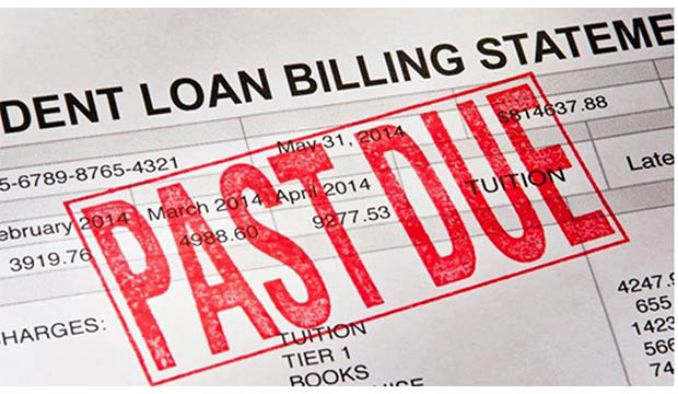 Student loan bill with "Past Due" stamped in red.