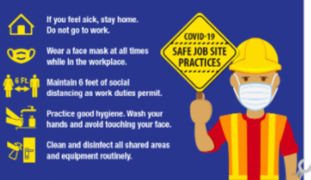 Construction worker wearing a face mask.