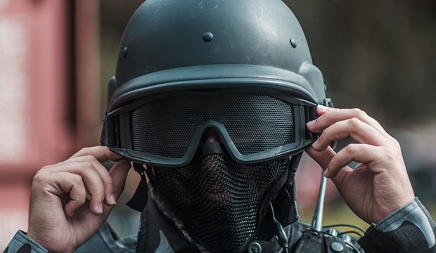 Soldier wearing smart helmet.