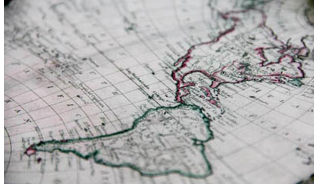 Map of western hemisphere of earth