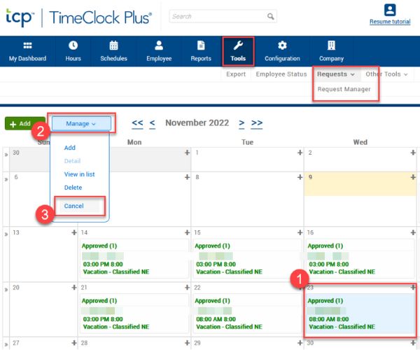 Manager instructions for cancelling existing leave requests for employees submitting Agency Holiday time in TCP