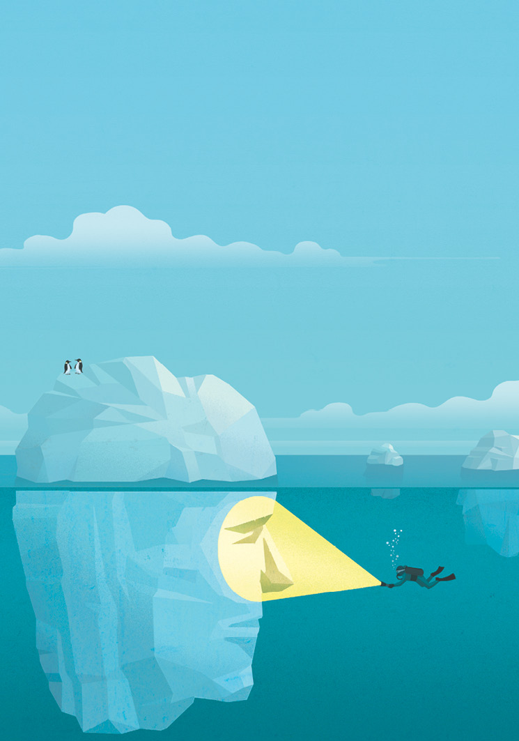 scuba diver discovering a iceberg
