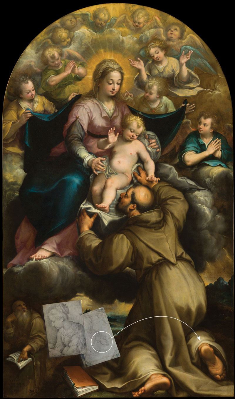 St Francis receiving the Christ child from the virgin