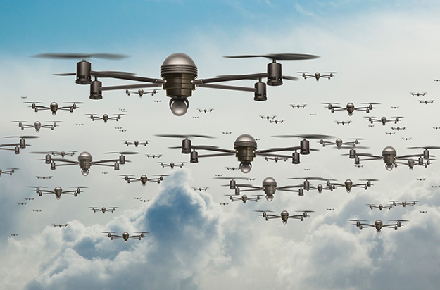 Drones flying in the sky