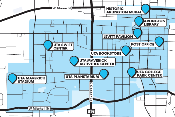 Map showing RAPID self-driving shuttle service area