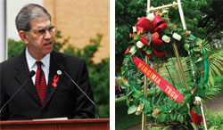 President addresses students; Memorial wreath commemorates VT tragedy. President addresses students; Memorial wreath commemorates VT tragedy.