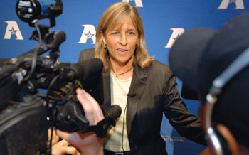 Samantha Morrow at press conference Samantha Morrow at press conference