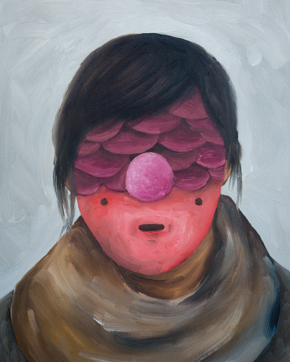 Painting of a woman with a red face