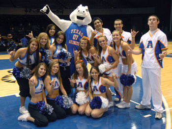 Blaze with UTA cheerleaders and dance team