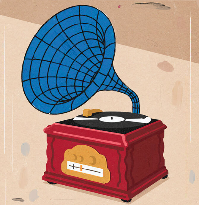 Illustration of old record player