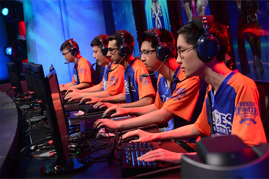 Members of the UTA’s esports team compete in the 2017 Heroes of the Dorm National Championship.