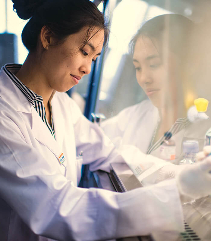 Woman looking at labs